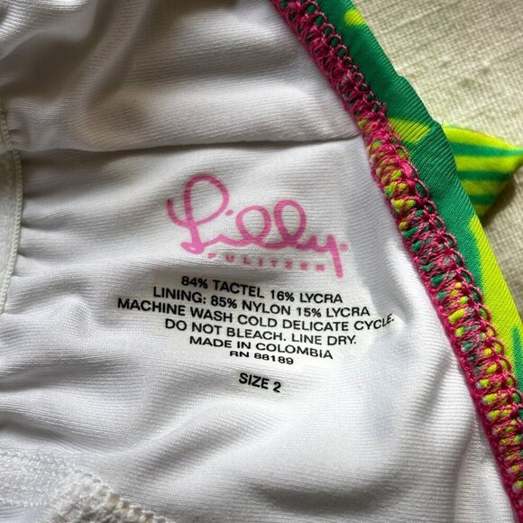 Lilly Pulitzer Swim Halter Top Size 2 XS Green Pink Hisbiscus Flower Adjustable - Picture 3 of 4